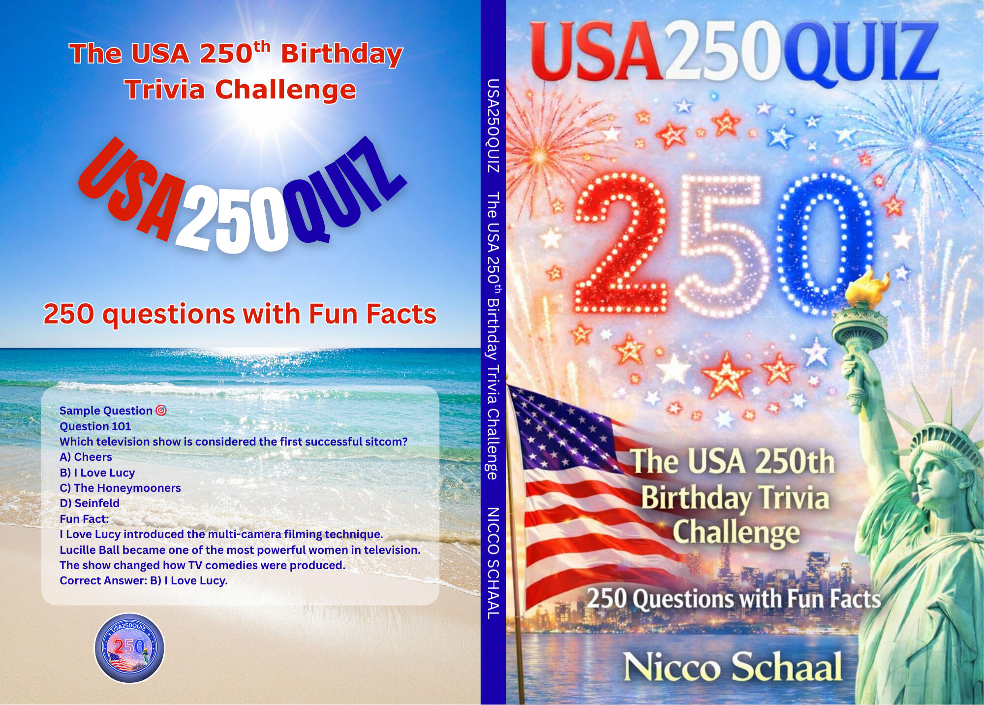 USA 250 QUIZ BY NICCO SCHAAL Front & Back Covers — Paperback Edition.